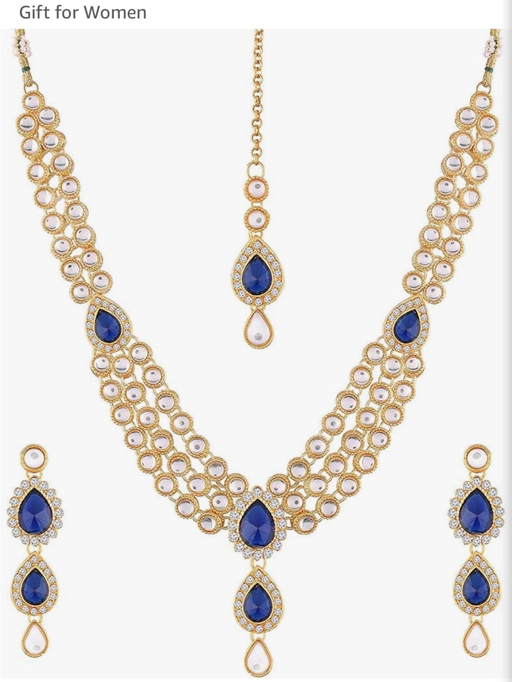 Aheli Indian Traditional Bollywood Kundan Maang Tikka Earrings Necklace Set